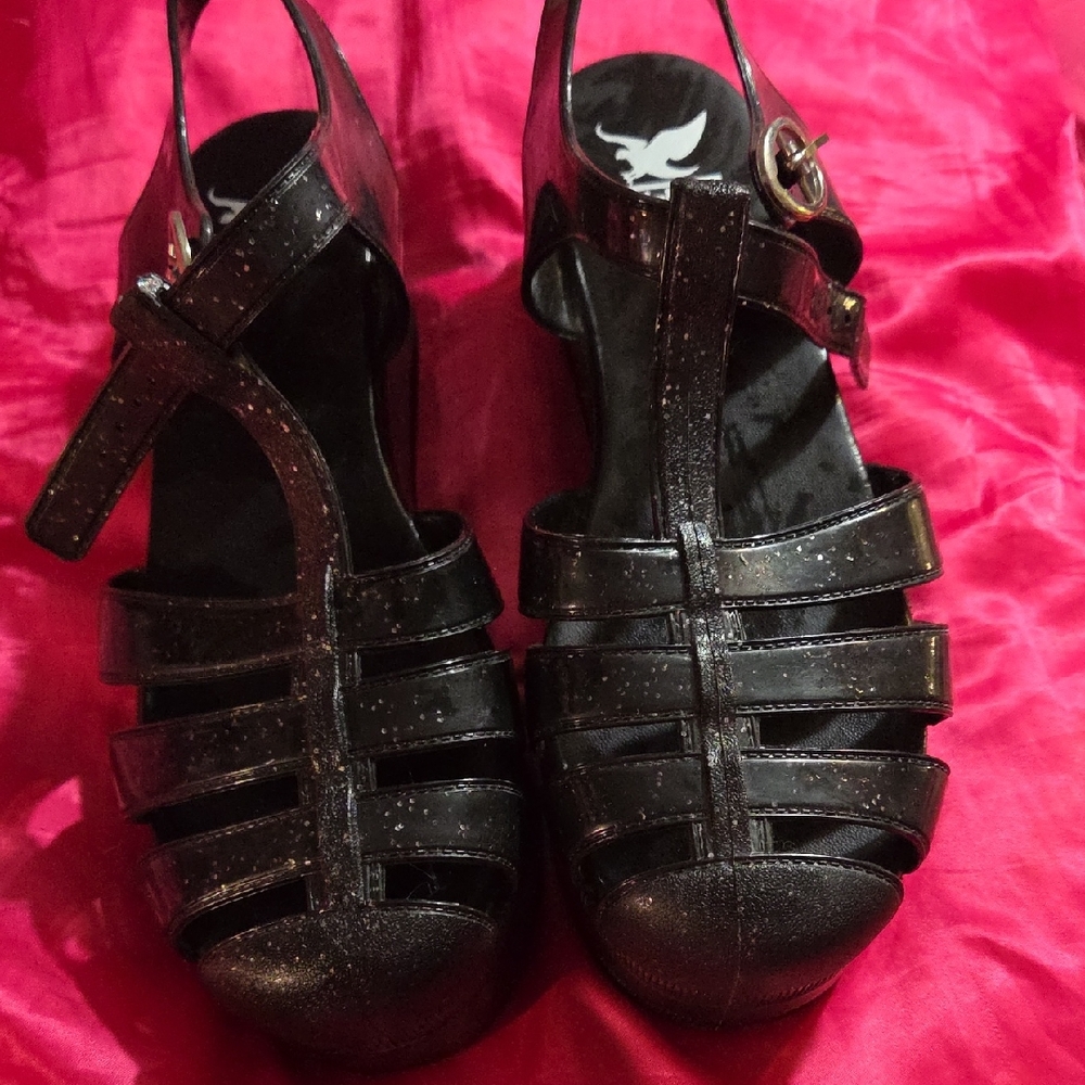 Black Glitter Strappy Women's Heels